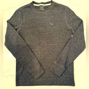 Men’s American Eagle Super Soft Dark Grey Marbled Henley, Size S, Standard Fit